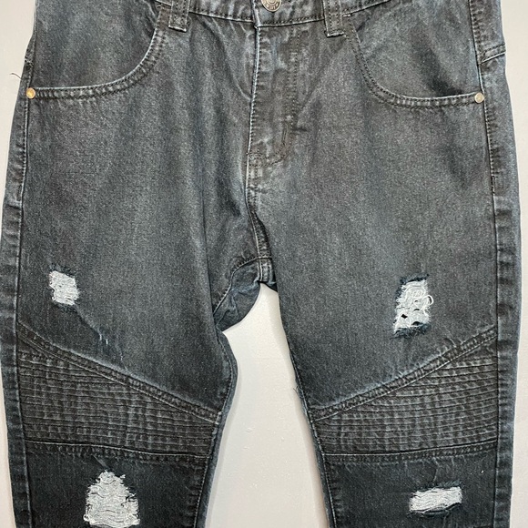 Marc Wenn Distressed Denim Biker Jeans - Picture 2 of 10